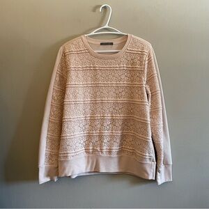 Suzy Shier Soft Pink Lace Crew Neck Sweater – Size Large EUC